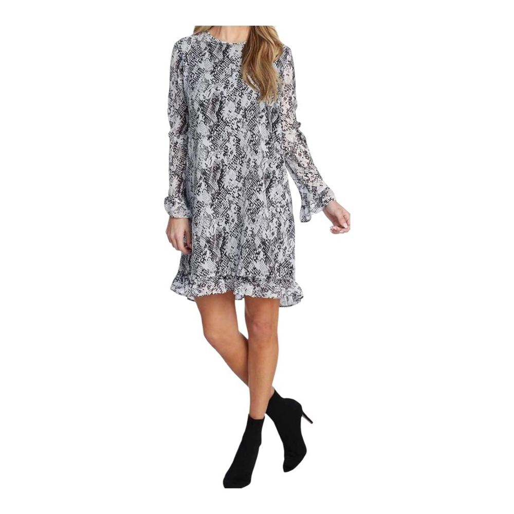 Mud Pie Romy Snakeskin Ruffle Sleeve Mini Dress S NWOT